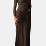 Mira – Draped Cape Ruched Maxi Dress