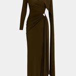 Mira – Draped Cape Ruched Maxi Dress