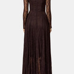 Mylah – Sheer Lace Pleated Long Dress in Brown