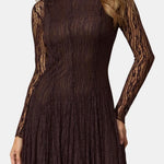 Mylah – Sheer Lace Pleated Long Dress in Brown