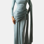 Nellie – Draped Long Sleeve Maxi Dress With Elegant Cape Detail
