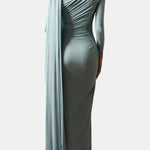 Nellie – Draped Long Sleeve Maxi Dress With Elegant Cape Detail