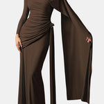 Nellie – Draped Long Sleeve Maxi Dress With Elegant Cape Detail