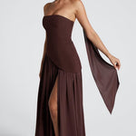 Nerina – Elegant Strapless Maxi Dress in Brown