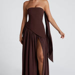 Nerina – Elegant Strapless Maxi Dress in Brown