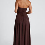 Nerina – Elegant Strapless Maxi Dress in Brown