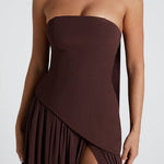 Nerina – Elegant Strapless Maxi Dress in Brown