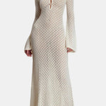 Noor – Crochet Maxi Dress with Flared Sleeves and Open Back