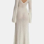 Noor – Crochet Maxi Dress with Flared Sleeves and Open Back