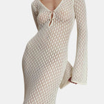 Noor – Crochet Maxi Dress with Flared Sleeves and Open Back
