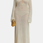 Noor – Crochet Maxi Dress with Flared Sleeves and Open Back