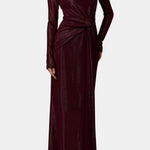 Nyomi – Twist-Knot Maxi Dress with Sculpted Drape in Burgundy