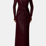 Nyomi – Twist-Knot Maxi Dress with Sculpted Drape in Burgundy