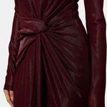 Nyomi – Twist-Knot Maxi Dress with Sculpted Drape in Burgundy