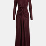 Nyomi – Twist-Knot Maxi Dress with Sculpted Drape in Burgundy