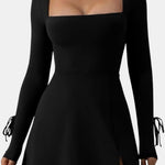 Orlena – Square Neck Split Long Sleeve Bodycon Mini Dress in Black