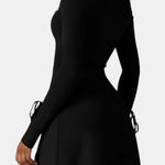 Orlena – Square Neck Split Long Sleeve Bodycon Mini Dress in Black