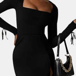Orlena – Square Neck Split Long Sleeve Bodycon Mini Dress in Black