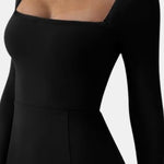 Orlena – Square Neck Split Long Sleeve Bodycon Mini Dress in Black