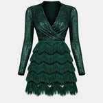 Pearl – Sequin Fringe Mini Dress with Wrap Neckline