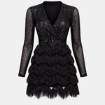 Pearl – Sequin Fringe Mini Dress with Wrap Neckline