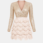 Pearl – Sequin Fringe Mini Dress with Wrap Neckline