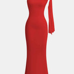 Rachel – Asymmetrical Twist Knot Mermaid Maxi Dress