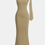 Rachel – Asymmetrical Twist Knot Mermaid Maxi Dress