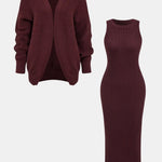 Reese – Ribbed Knit Dress and Cardigan Set