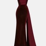 Remy – Strapless Merlot Maxi Dress with Sculpted Silhouette