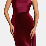 Remy – Strapless Merlot Maxi Dress with Sculpted Silhouette