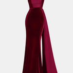 Remy – Strapless Merlot Maxi Dress with Sculpted Silhouette