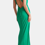 Rivka – Satin Maxi Dress with Draped Back and Elegant Split