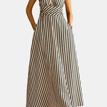 Rossana – Striped Halter Backless Dress in Black & White