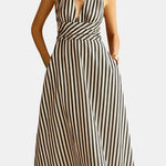 Rossana – Striped Halter Backless Dress in Black & White