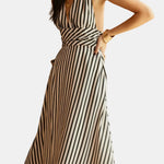 Rossana – Striped Halter Backless Dress in Black & White