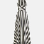 Rossana – Striped Halter Backless Dress in Black & White