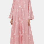 Safiyae – Embroidered Mandarin Collar Abaya in English Rose