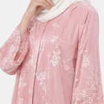 Safiyae – Embroidered Mandarin Collar Abaya in English Rose
