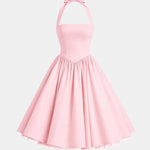 Samira – Elegant Halter Neck Midi Dress with Flared Skirt