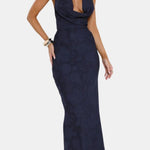 Sariyah – Plunge-Neck Sculpted Maxi Dress with Draped Bodice
