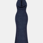 Sariyah – Plunge-Neck Sculpted Maxi Dress with Draped Bodice