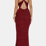 Sariyah – Plunge-Neck Sculpted Maxi Dress with Draped Bodice