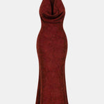 Sariyah – Plunge-Neck Sculpted Maxi Dress with Draped Bodice