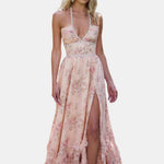 Scarlette – Halter Maxi Dress in Peach Tapestry