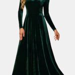 Selene – Velvet V-Neck Maxi Dress with Long Sleeves