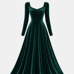 Selene – Velvet V-Neck Maxi Dress with Long Sleeves