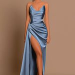 Selini – Strapless Satin Maxi Dress in Blue