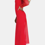 Selvara – Sheer Mesh Slit Long Dress