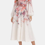 Serenella – Belted Floral Balloon Sleeve Long Dress